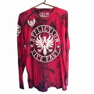Affliction Live Fast L/S Red Shirt Size 2XL XXL Graphic Skull USA Made Grunge